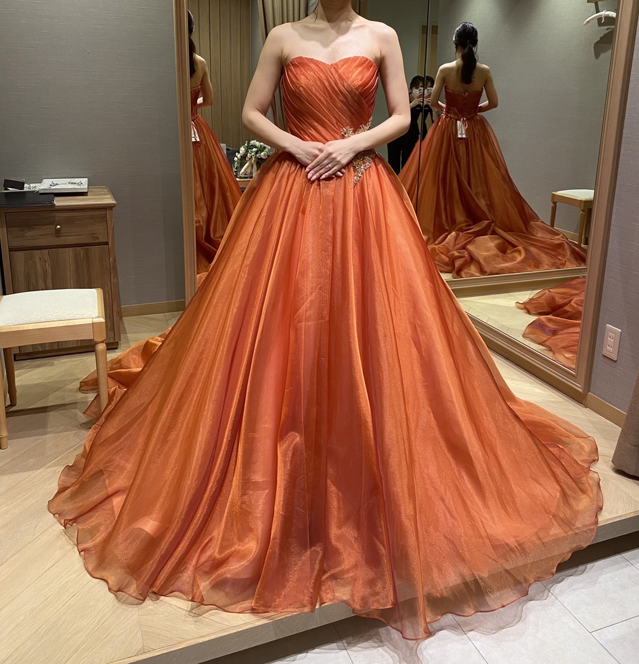 テラコッタ カラードレス ウェディングドレス オレンジ Aライン 結婚式 